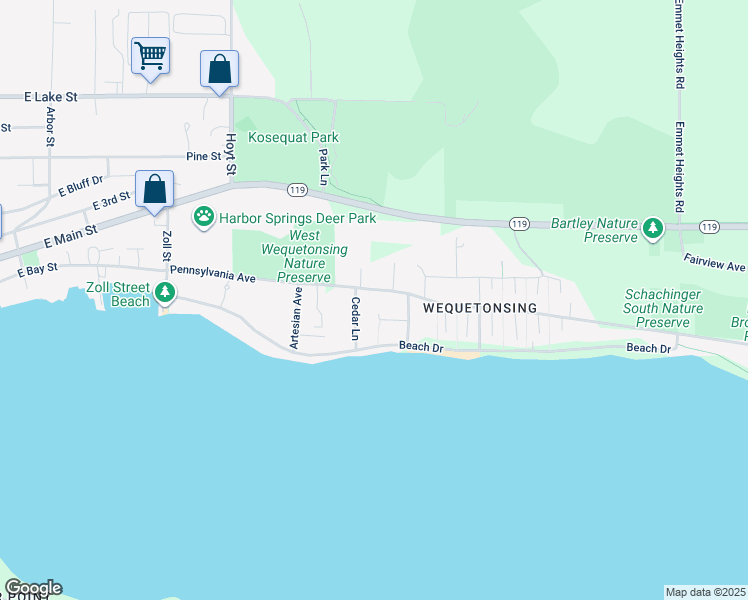 map of restaurants, bars, coffee shops, grocery stores, and more near 2655 Pennsylvania Avenue in Harbor Springs
