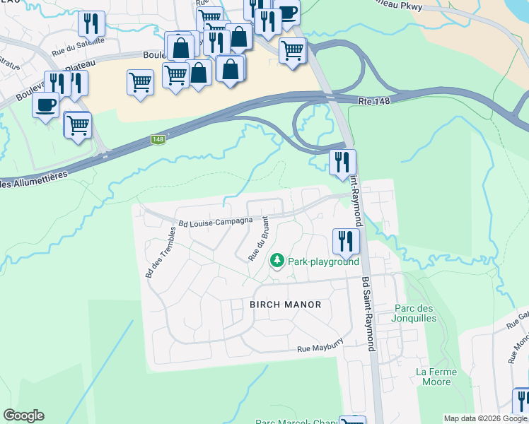 map of restaurants, bars, coffee shops, grocery stores, and more near 80 Boulevard Louise-Campagna in Gatineau