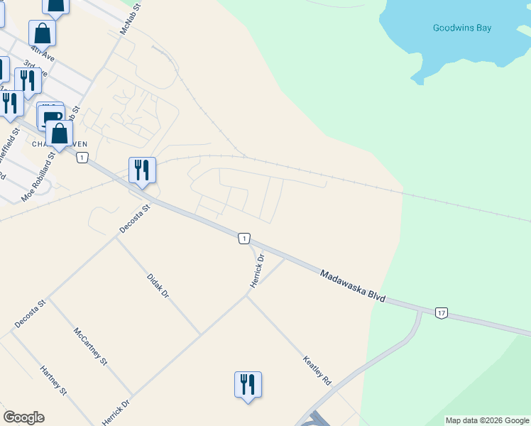 map of restaurants, bars, coffee shops, grocery stores, and more near 2 Yade Road in Arnprior