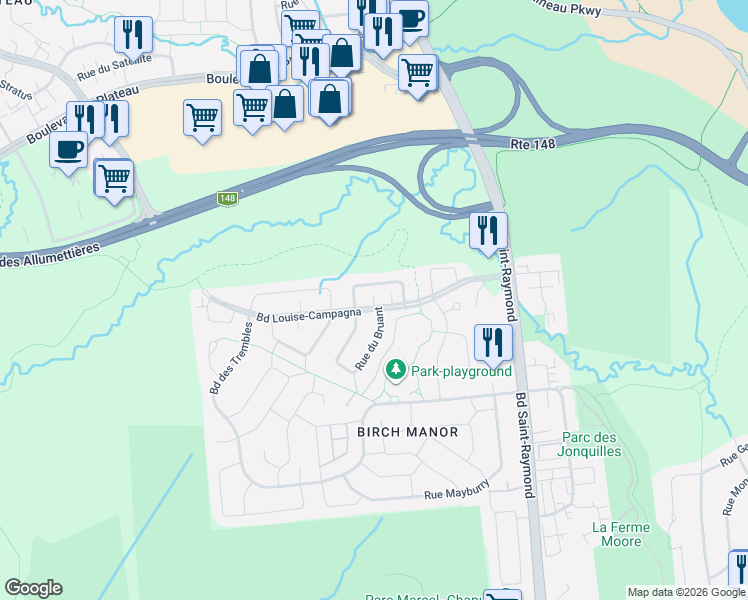 map of restaurants, bars, coffee shops, grocery stores, and more near 82 Boulevard Louise-Campagna in Gatineau