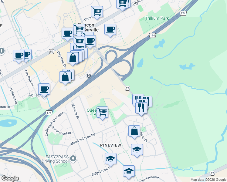 map of restaurants, bars, coffee shops, grocery stores, and more near 1595 Telesat Court in Ottawa