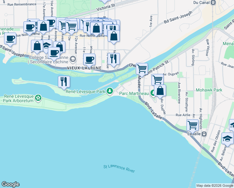 map of restaurants, bars, coffee shops, grocery stores, and more near 30 Rue McLaughlin in Montréal