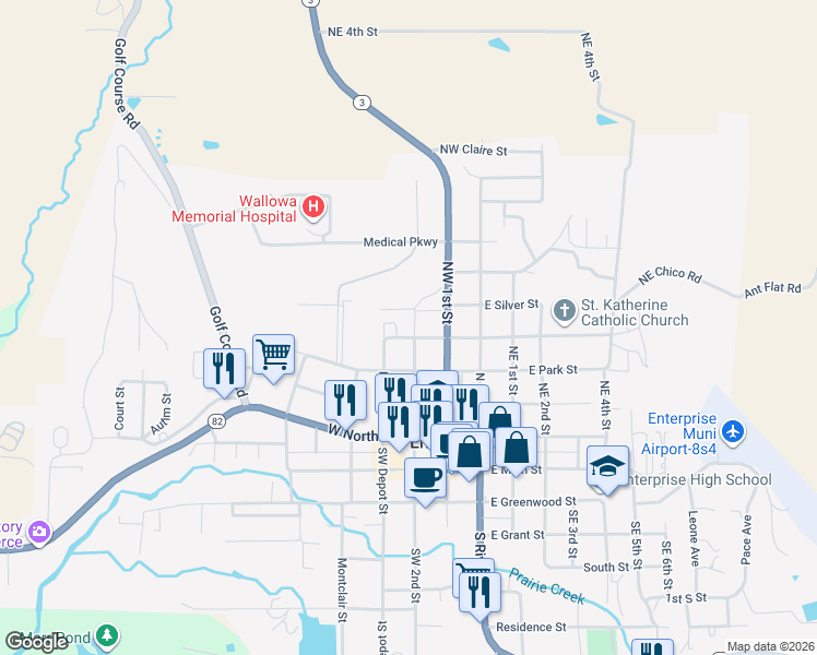 map of restaurants, bars, coffee shops, grocery stores, and more near 307 West Park Street in Enterprise