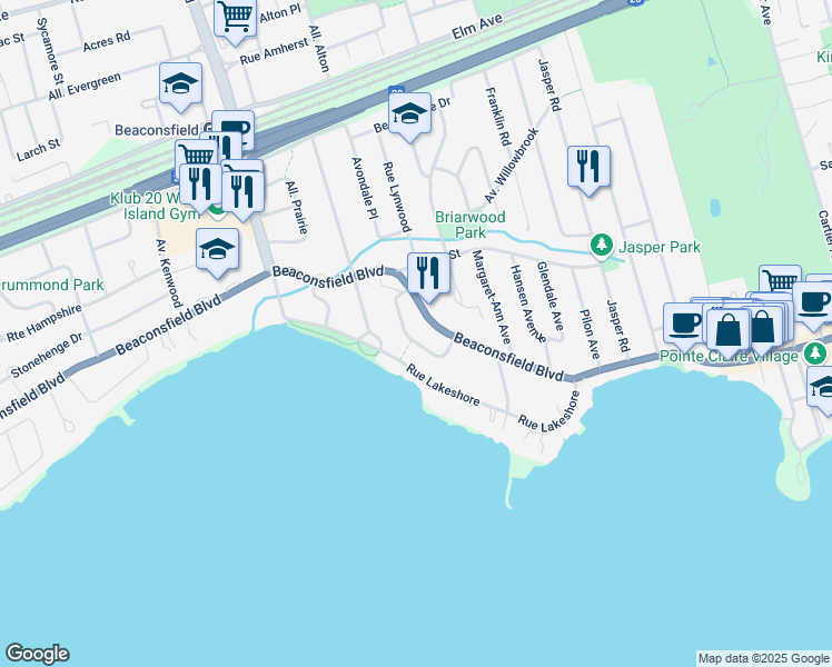 map of restaurants, bars, coffee shops, grocery stores, and more near 57 Hyde Park in Beaconsfield
