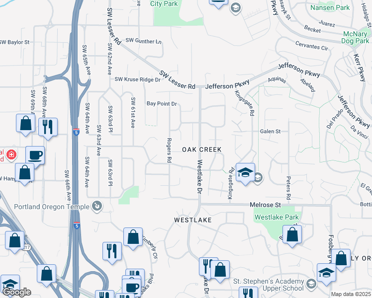 map of restaurants, bars, coffee shops, grocery stores, and more near 5632 Grand Oaks Drive in Lake Oswego