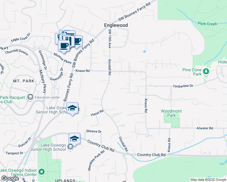 map of restaurants, bars, coffee shops, grocery stores, and more near 13348 Goodall Road in Lake Oswego