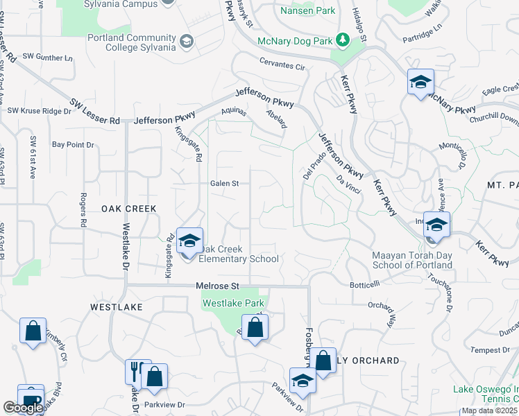 map of restaurants, bars, coffee shops, grocery stores, and more near 4798 Auburn Lane in Lake Oswego