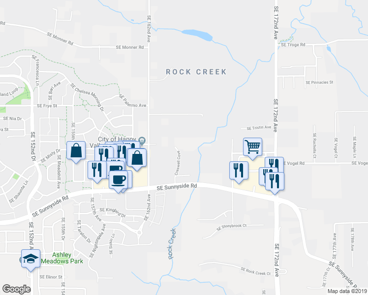 map of restaurants, bars, coffee shops, grocery stores, and more near 14203 southeast voyageurs Loop in Happy Valley