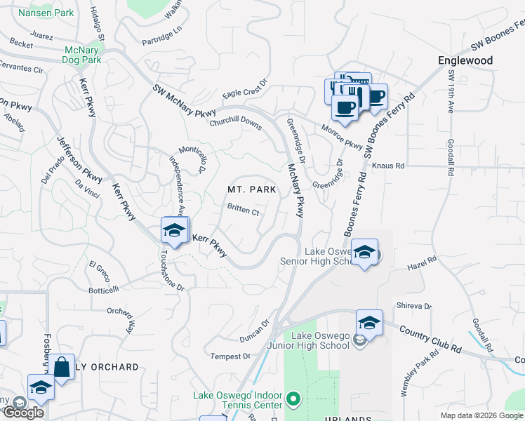 map of restaurants, bars, coffee shops, grocery stores, and more near 5 Bloch Terrace in Lake Oswego