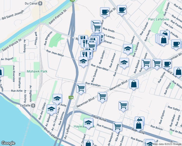 map of restaurants, bars, coffee shops, grocery stores, and more near in Montreal