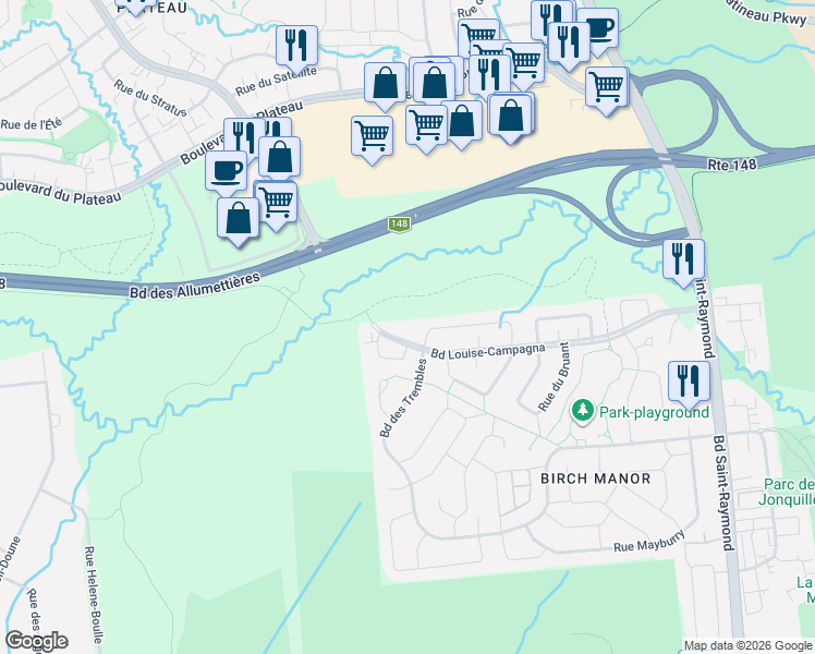 map of restaurants, bars, coffee shops, grocery stores, and more near 152 Boulevard Louise-Campagna in Gatineau