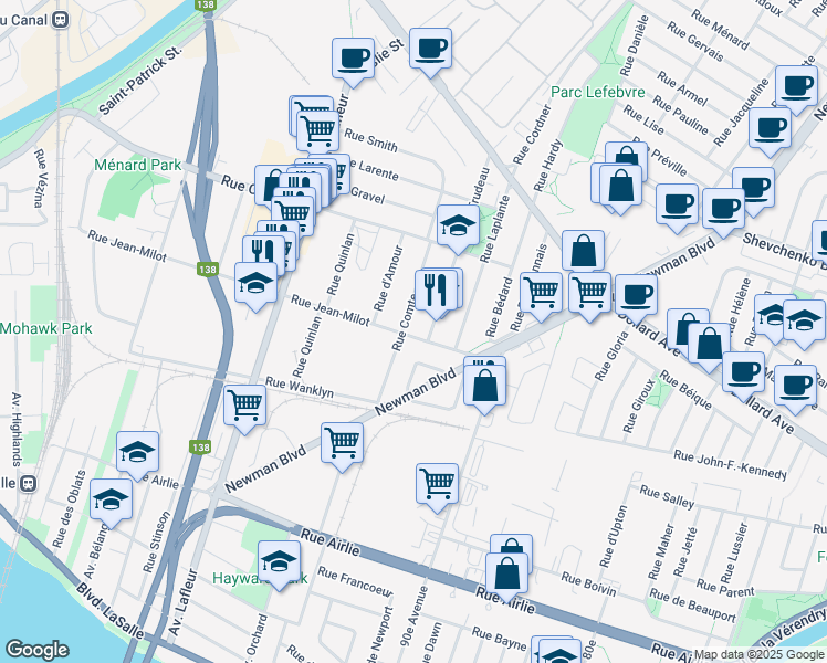 map of restaurants, bars, coffee shops, grocery stores, and more near 9369 Rue Jean Milot in Montréal