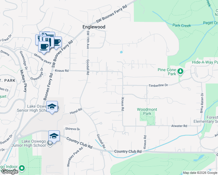 map of restaurants, bars, coffee shops, grocery stores, and more near 1600 Country Cmns in Lake Oswego