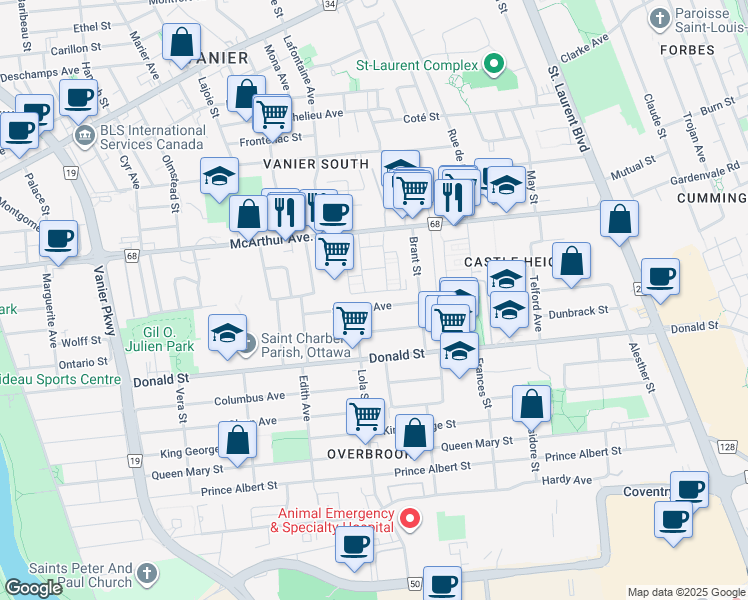 map of restaurants, bars, coffee shops, grocery stores, and more near 373 Spartan Avenue in Ottawa