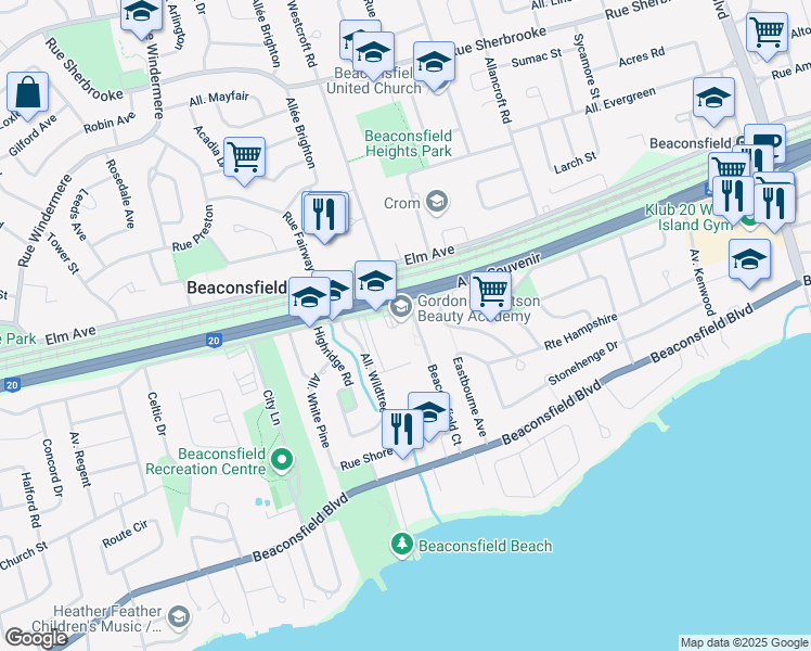 map of restaurants, bars, coffee shops, grocery stores, and more near 240 Beaurepaire Drive in Beaconsfield