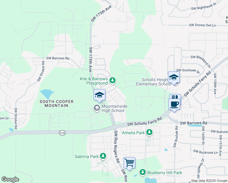 map of restaurants, bars, coffee shops, grocery stores, and more near 12410 Southwest 171st Terrace in Beaverton