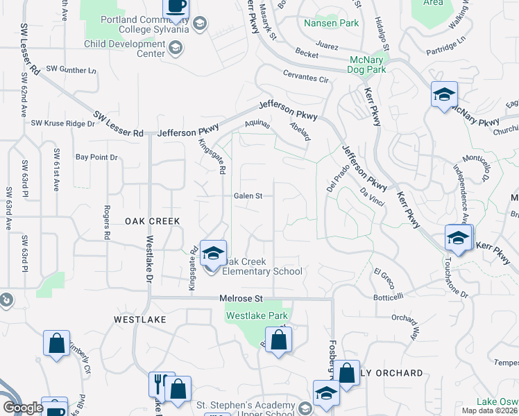 map of restaurants, bars, coffee shops, grocery stores, and more near 4963 Suntree Lane in Lake Oswego