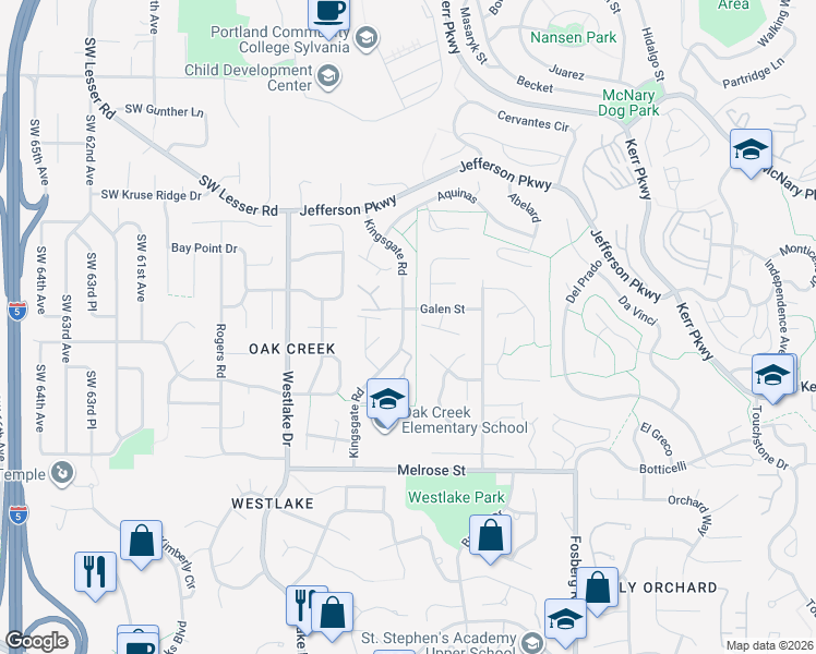 map of restaurants, bars, coffee shops, grocery stores, and more near 5092 Galen Street in Lake Oswego