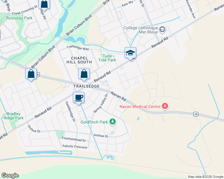 map of restaurants, bars, coffee shops, grocery stores, and more near 305 Elizabeth Cosgrove Private in Ottawa