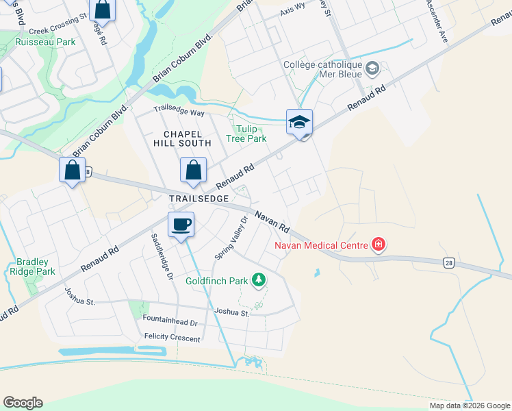 map of restaurants, bars, coffee shops, grocery stores, and more near 305 Elizabeth Cosgrove Private in Ottawa