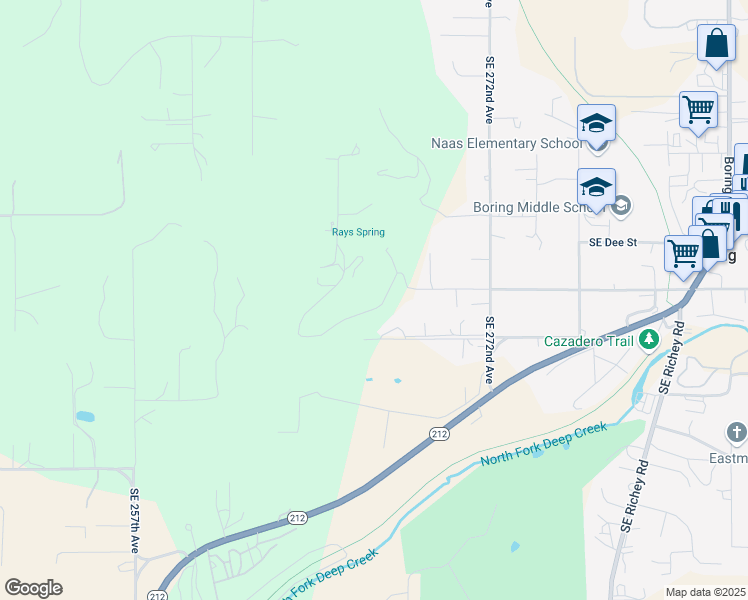 map of restaurants, bars, coffee shops, grocery stores, and more near 26701 Southeast Wally Road in Boring