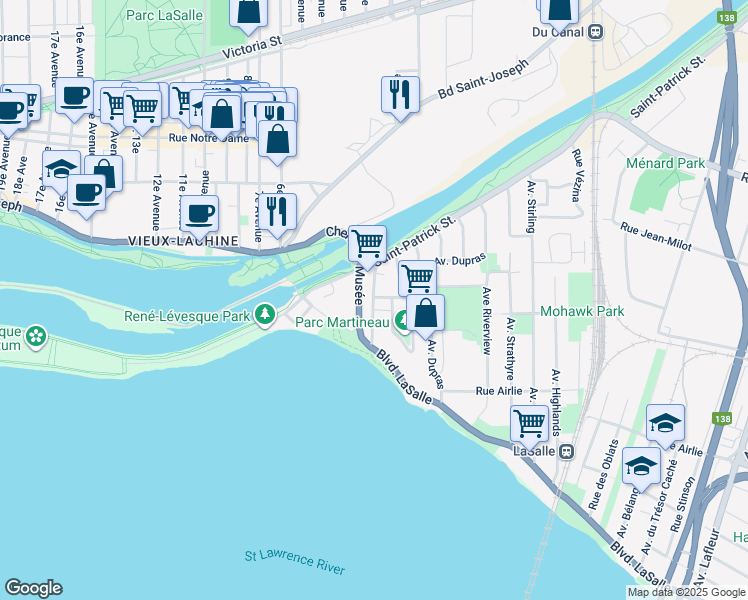 map of restaurants, bars, coffee shops, grocery stores, and more near 185 Rue Lyette in Montreal