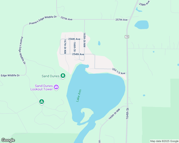 map of restaurants, bars, coffee shops, grocery stores, and more near 16496 253 1/2 Avenue in Big Lake
