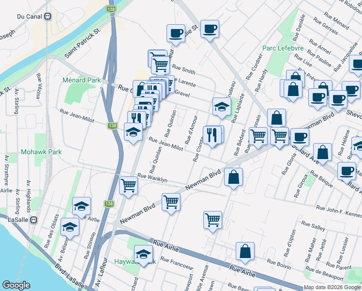 map of restaurants, bars, coffee shops, grocery stores, and more near 9411 Rue Jean-Milot in Montréal