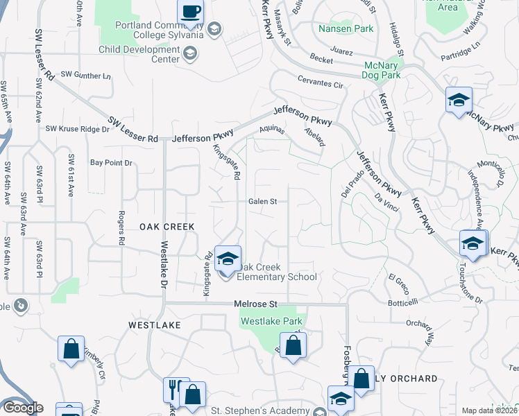 map of restaurants, bars, coffee shops, grocery stores, and more near 4971 Galen Street in Lake Oswego