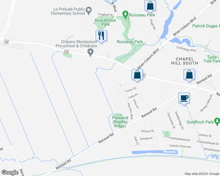 map of restaurants, bars, coffee shops, grocery stores, and more near in Ottawa