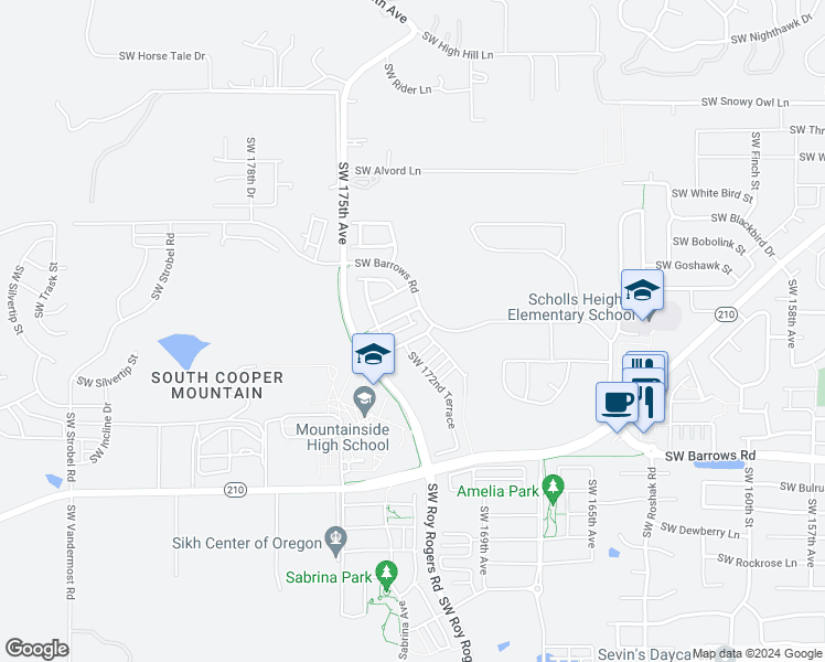 map of restaurants, bars, coffee shops, grocery stores, and more near 17215 Southwest Goldcrest Lane in Beaverton