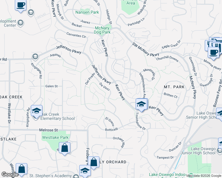 map of restaurants, bars, coffee shops, grocery stores, and more near 29 Da Vinci in Lake Oswego
