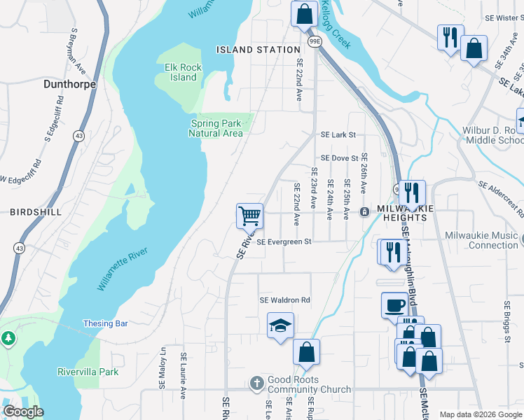 map of restaurants, bars, coffee shops, grocery stores, and more near in Oak Grove