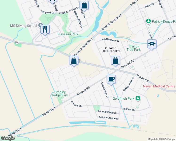 map of restaurants, bars, coffee shops, grocery stores, and more near 3000 Navan Road in Ottawa