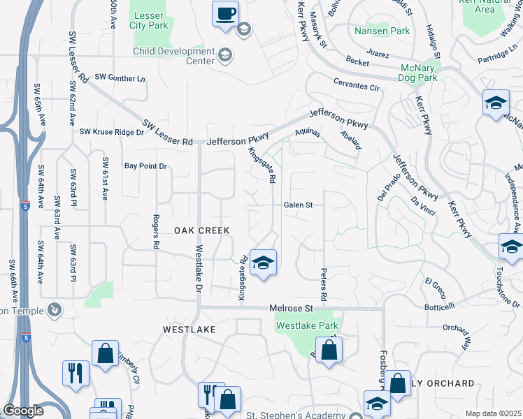 map of restaurants, bars, coffee shops, grocery stores, and more near 86 Kingsgate Road in Lake Oswego