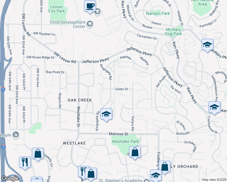 map of restaurants, bars, coffee shops, grocery stores, and more near 5092 Galen Street in Lake Oswego