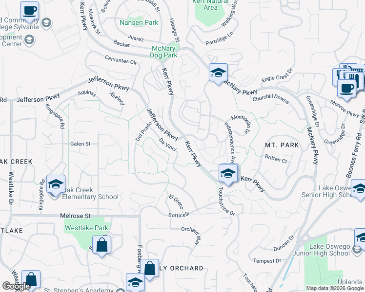 map of restaurants, bars, coffee shops, grocery stores, and more near 29 Da Vinci in Lake Oswego