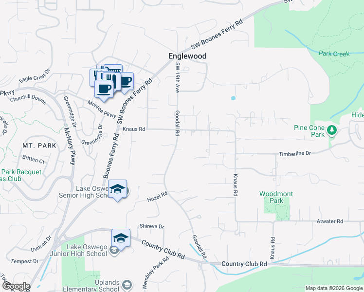 map of restaurants, bars, coffee shops, grocery stores, and more near 13286 Goodall Road in Lake Oswego