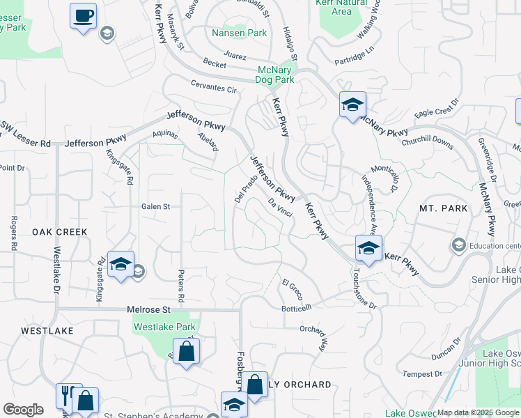 map of restaurants, bars, coffee shops, grocery stores, and more near 7 Cellini Court in Lake Oswego