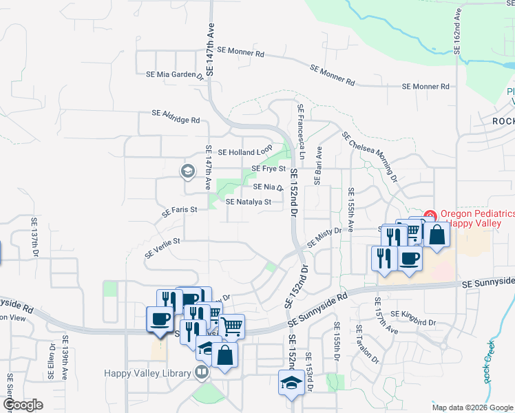 map of restaurants, bars, coffee shops, grocery stores, and more near 15000 Southeast Natalya Street in Happy Valley