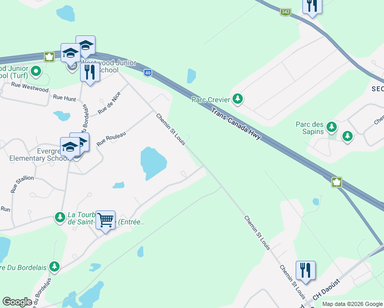 map of restaurants, bars, coffee shops, grocery stores, and more near Chemin Saint Louis in Vaudreuil-Soulanges