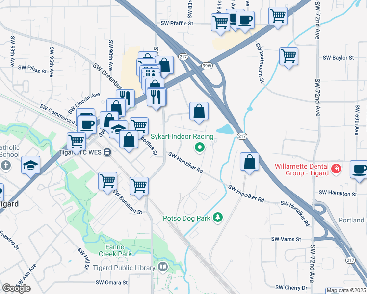 map of restaurants, bars, coffee shops, grocery stores, and more near 12420 Southwest Knoll Drive in Tigard