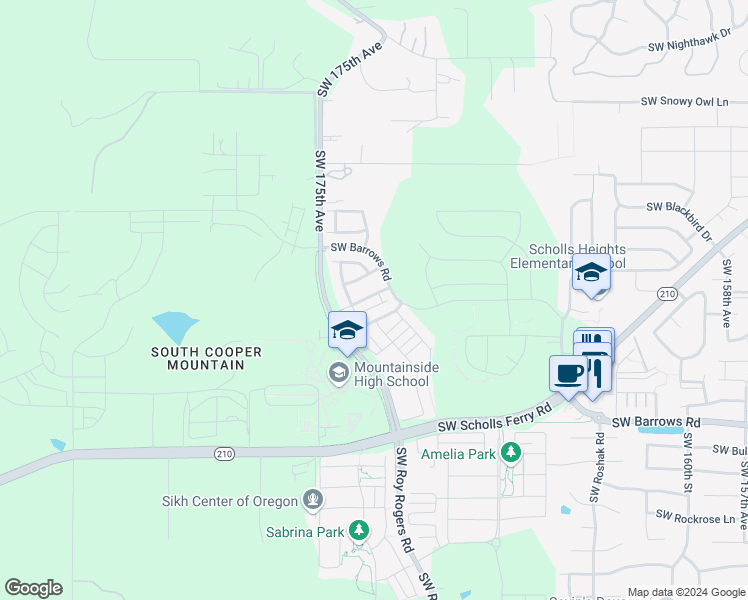 map of restaurants, bars, coffee shops, grocery stores, and more near 17222 Southwest Kite Lane in Beaverton