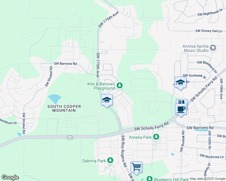 map of restaurants, bars, coffee shops, grocery stores, and more near 17222 Southwest Kite Lane in Beaverton