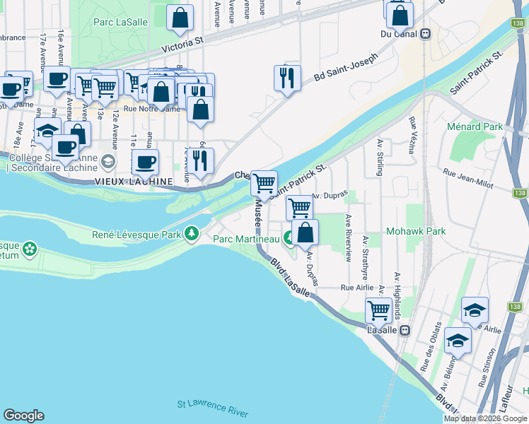 map of restaurants, bars, coffee shops, grocery stores, and more near 240 Rue Lyette in Montréal