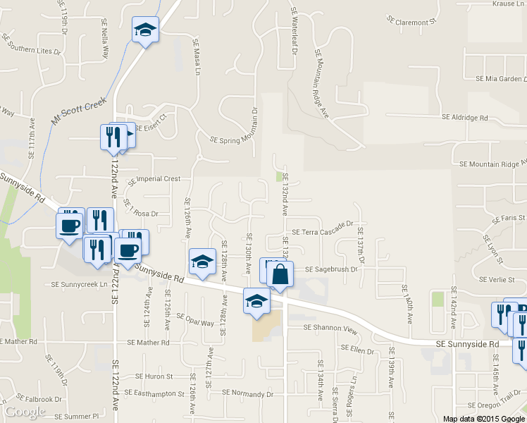 map of restaurants, bars, coffee shops, grocery stores, and more near 13083 Southeast Regency View Street in Happy Valley