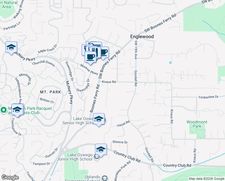 map of restaurants, bars, coffee shops, grocery stores, and more near 13132 Thoma Road in Lake Oswego