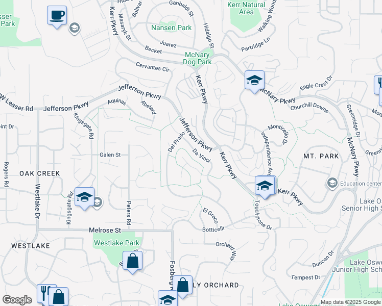 map of restaurants, bars, coffee shops, grocery stores, and more near 7 Cellini Court in Lake Oswego