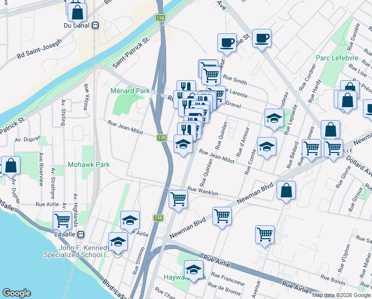 map of restaurants, bars, coffee shops, grocery stores, and more near in Montreal