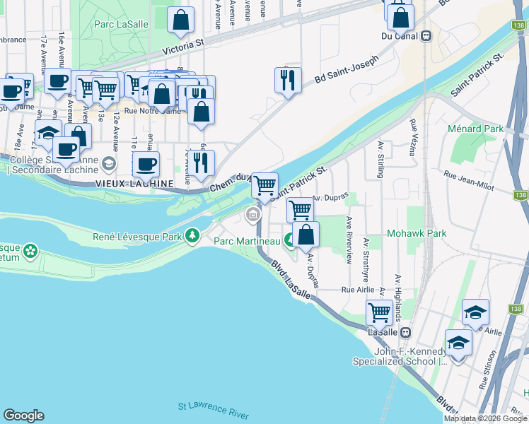 map of restaurants, bars, coffee shops, grocery stores, and more near 240 Rue Lyette in Montréal